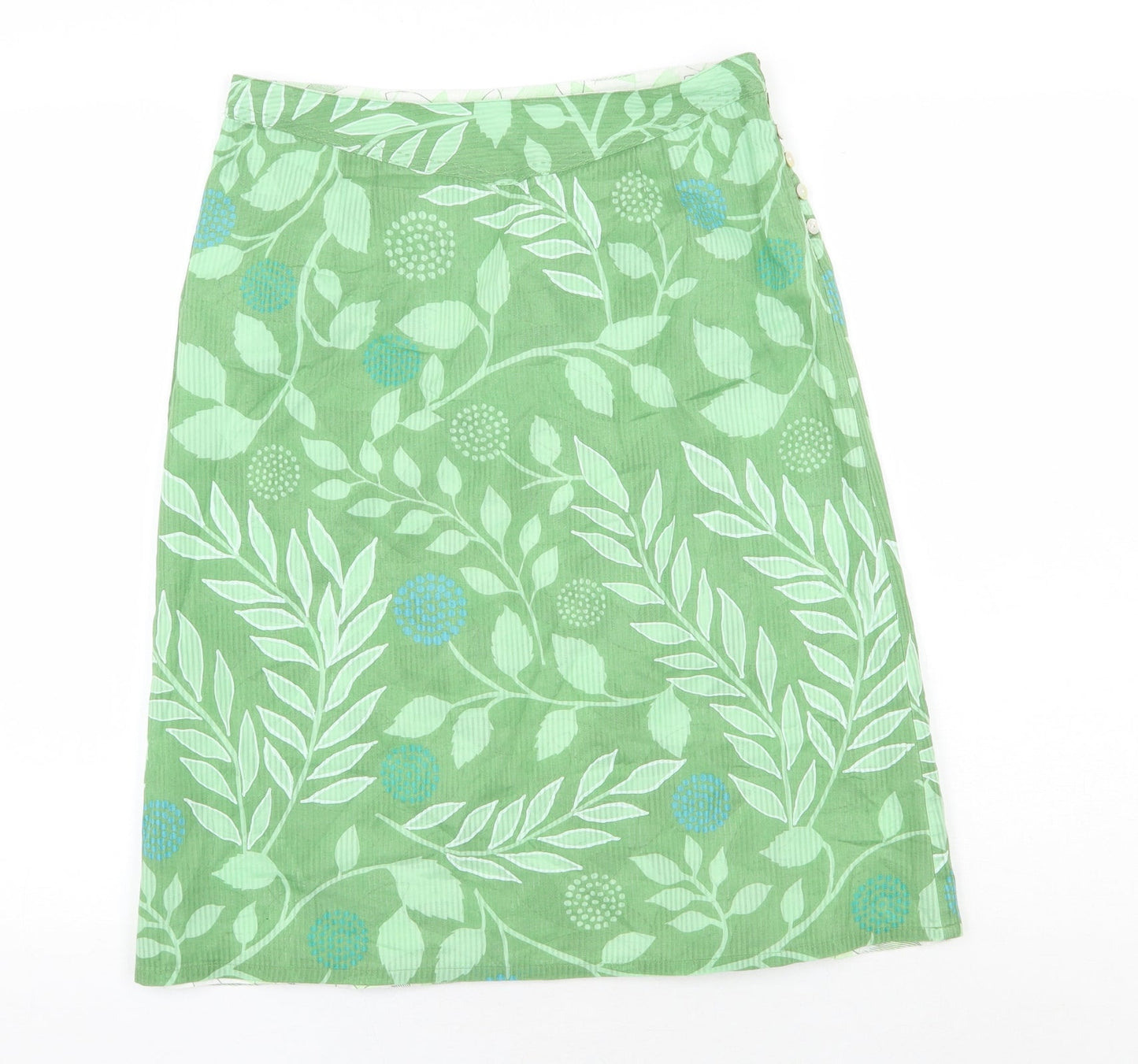 Preworn Womens Green Floral Polyester A-Line Skirt Size 28 in Button