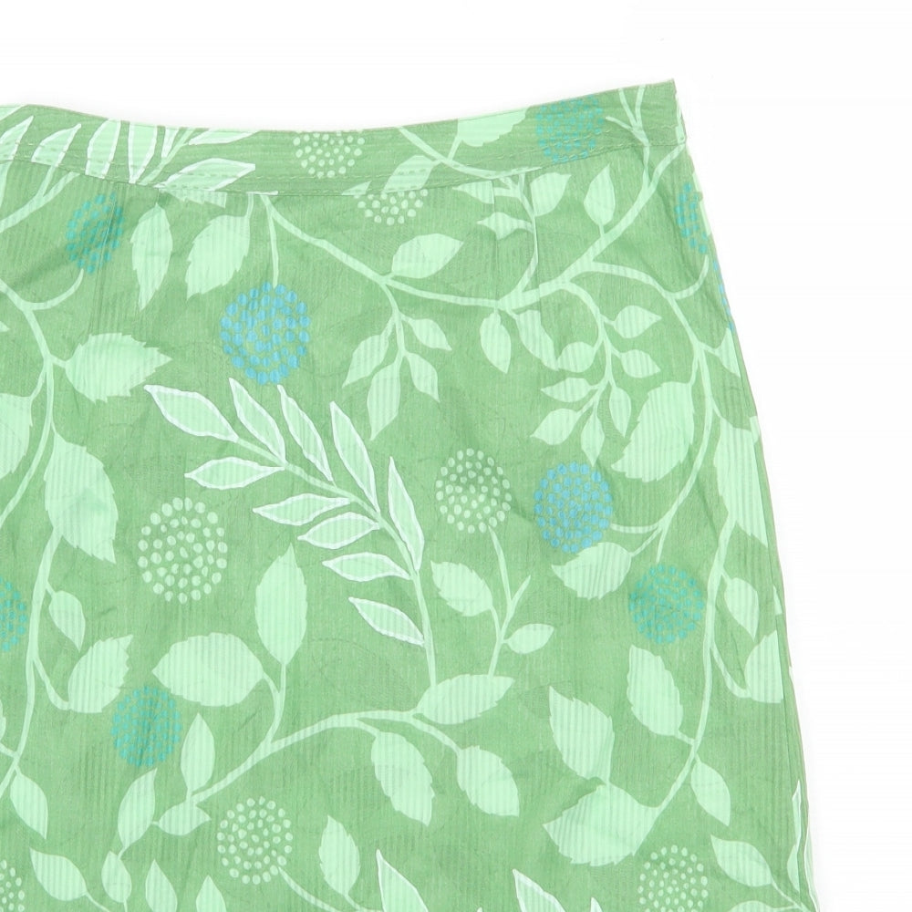 Preworn Womens Green Floral Polyester A-Line Skirt Size 28 in Button