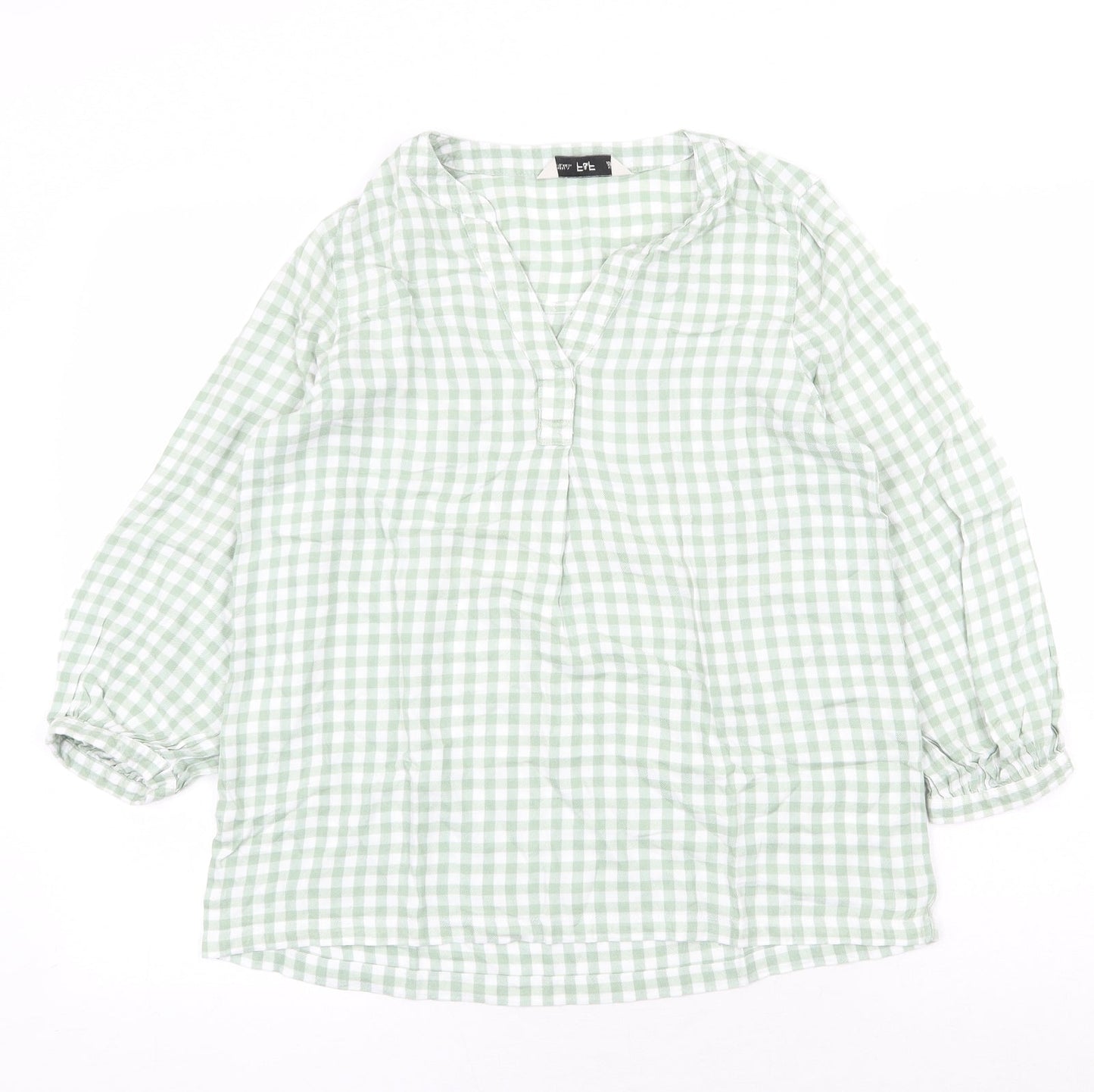 Ede & Ravenscroft Womens Green Geometric Cotton Basic Blouse Size 6 V-Neck