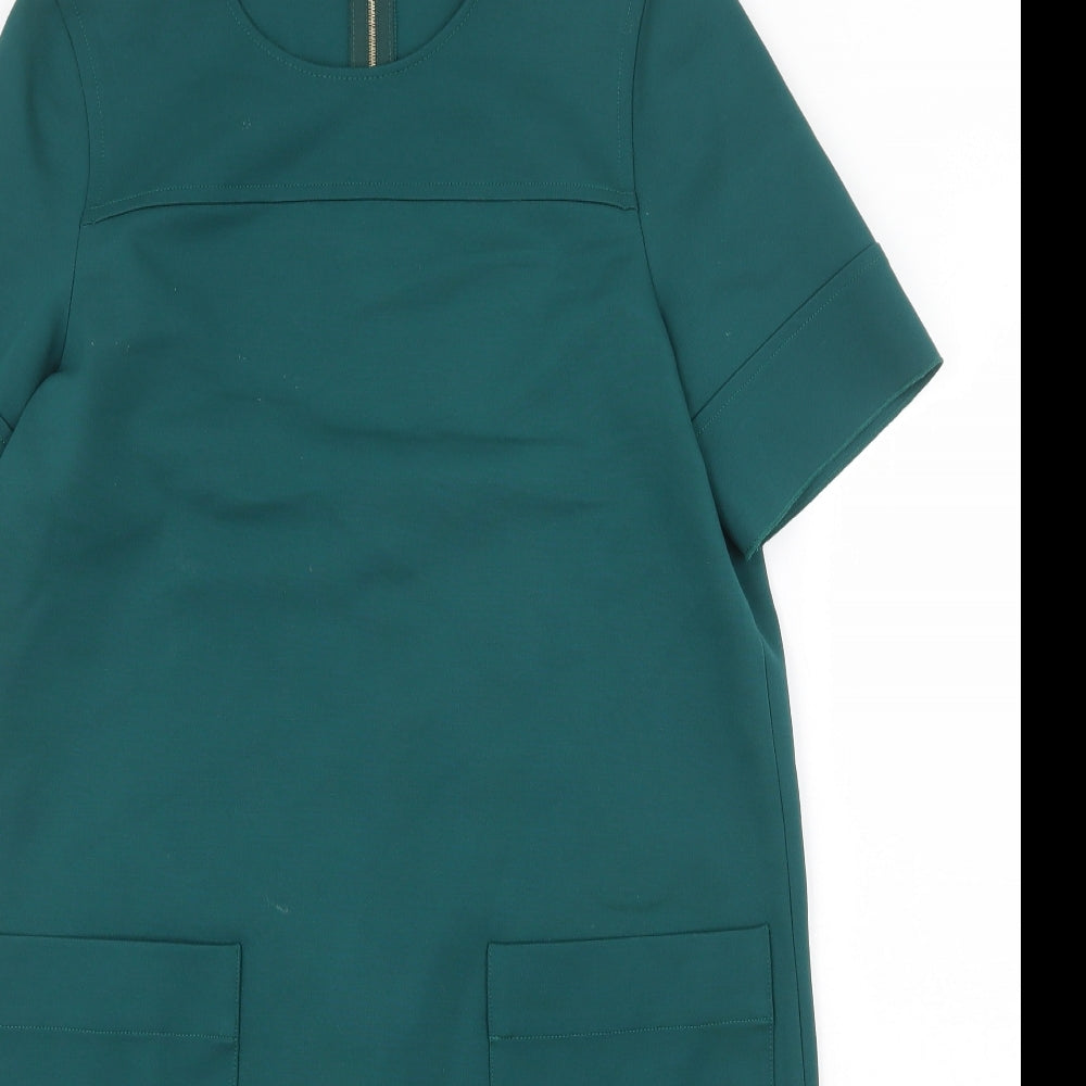Gerard Darel Womens Green Viscose Shift Size 10 Round Neck Zip