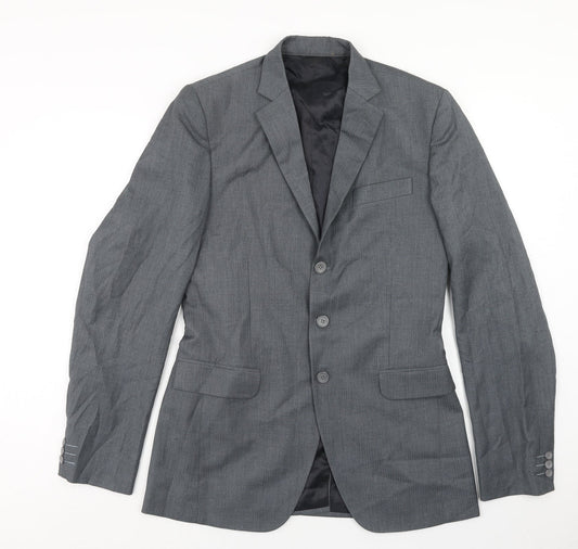 Preworn Mens Grey Polyester Jacket Blazer Size 36