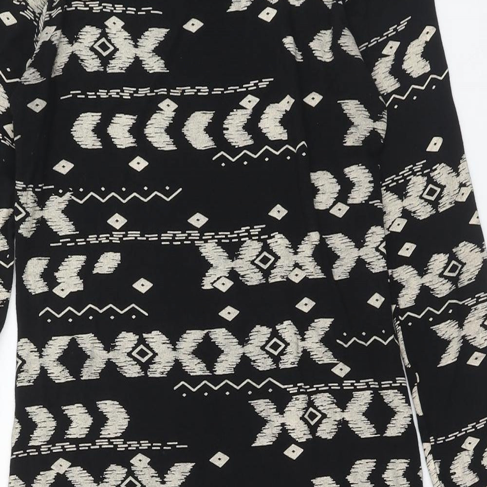 High Rose Womens Black Geometric Viscose Bodycon Size S Boat Neck Pullover