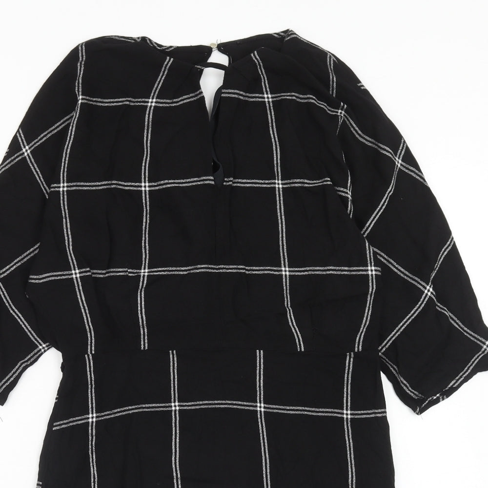 River Island Womens Black Camouflage Viscose Mini Size 12 V-Neck Zip