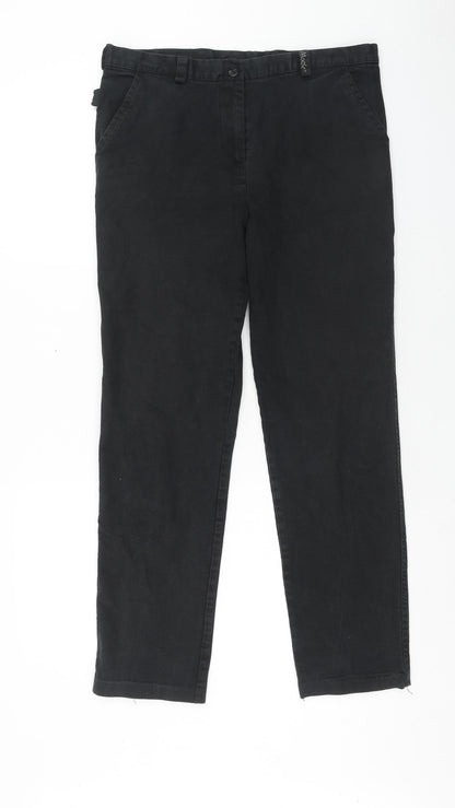 Moose Womens Black Cotton Dress Pants Trousers Size 14 Regular Button