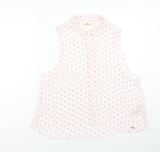 Hollister Womens Pink Geometric Polyester Basic Button-Up Size M Collared