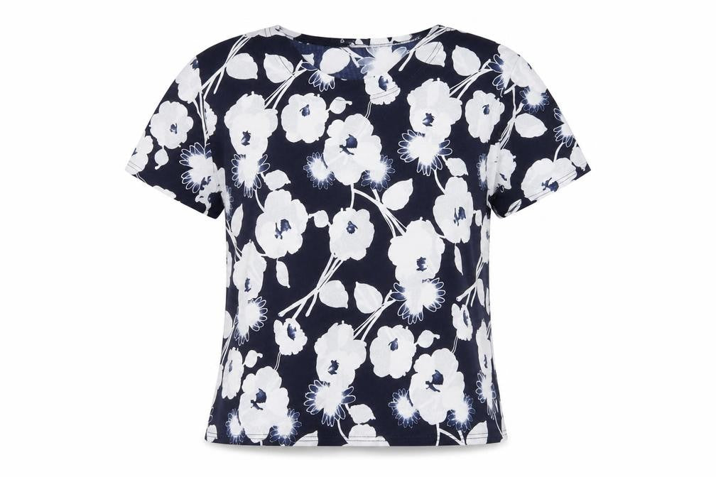 Hongyu Womens Blue Floral Polyester Basic T-Shirt Size L Round Neck
