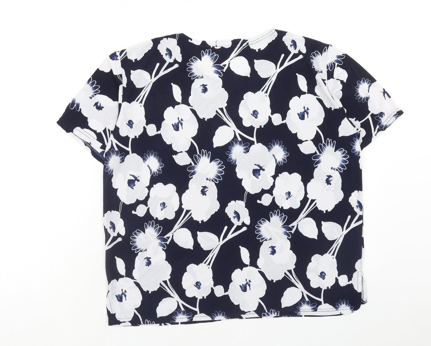 Hongyu Womens Blue Floral Polyester Basic T-Shirt Size L Round Neck