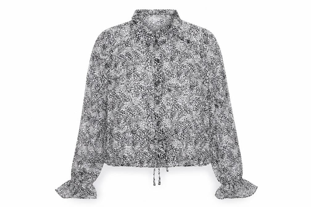 Primark Womens Grey Animal Print Polyester Basic Button-Up Size 12 Collared - Leopard Print