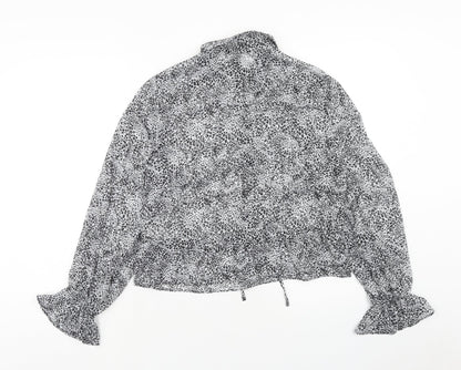 Primark Womens Grey Animal Print Polyester Basic Button-Up Size 12 Collared - Leopard Print