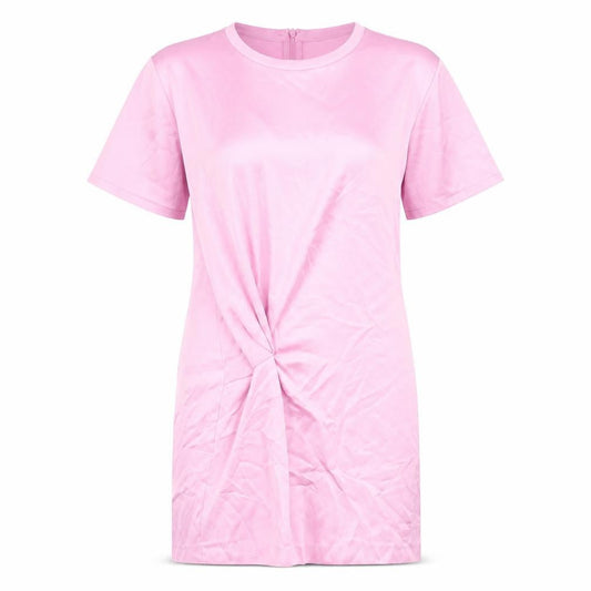 Zara Womens Pink Polyester T-Shirt Dress Size S Round Neck Zip