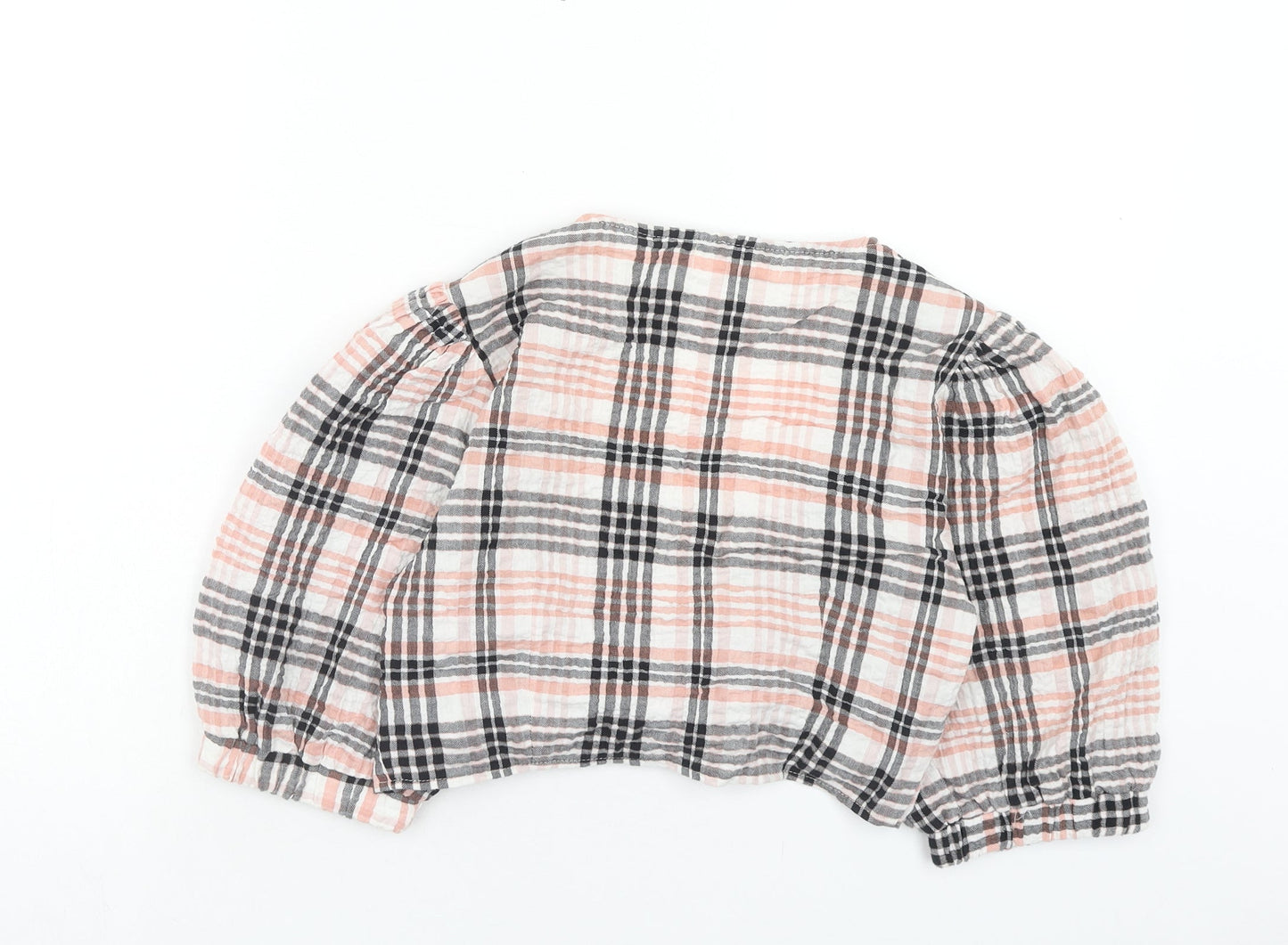 Urban Outfitters Womens Pink Plaid Cotton Cropped Blouse Size S V-Neck