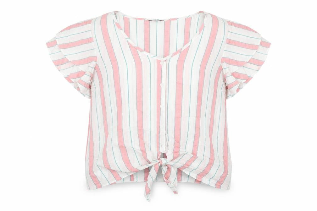 Papaya Womens Multicoloured Striped Viscose Basic Blouse Size 8 V-Neck - Tie Front