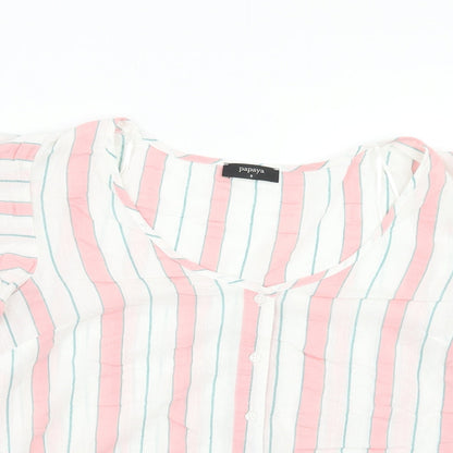 Papaya Womens Multicoloured Striped Viscose Basic Blouse Size 8 V-Neck - Tie Front