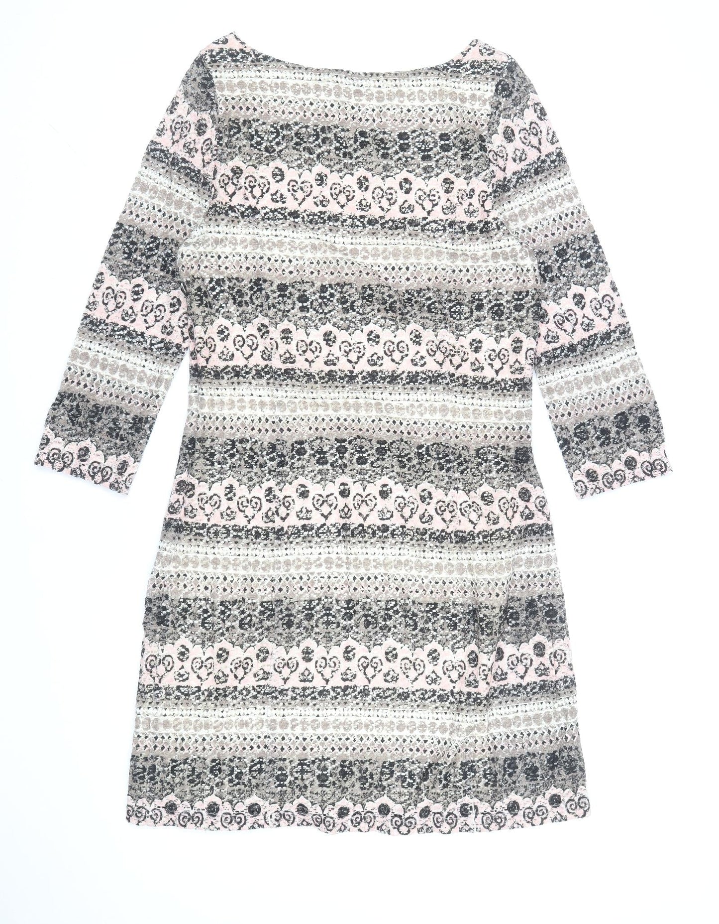 Phase Eight Womens Blue Geometric Cotton Shift Size 12 Boat Neck Zip