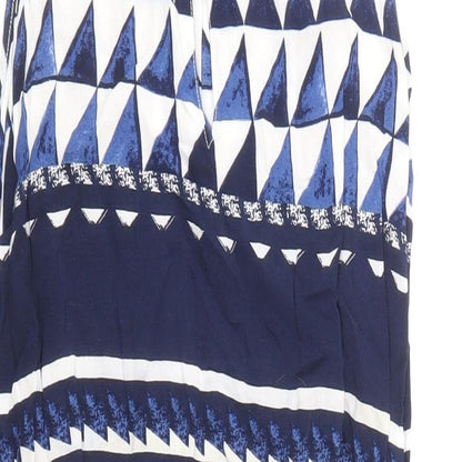 Next Womens Blue Geometric Viscose Tank Dress Size 8 Boat Neck Pullover