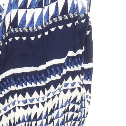Next Womens Blue Geometric Viscose Tank Dress Size 8 Boat Neck Pullover