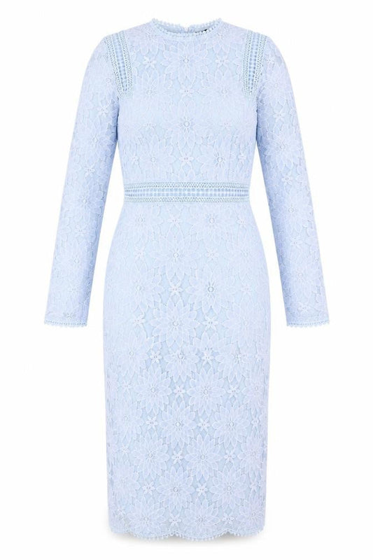 PRETTYLITTLETHING Womens Blue Polyamide Pencil Dress Size 6 Round Neck Zip