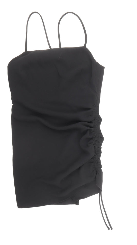 Zara Womens Black Polyester Slip Dress Size M Square Neck Pullover