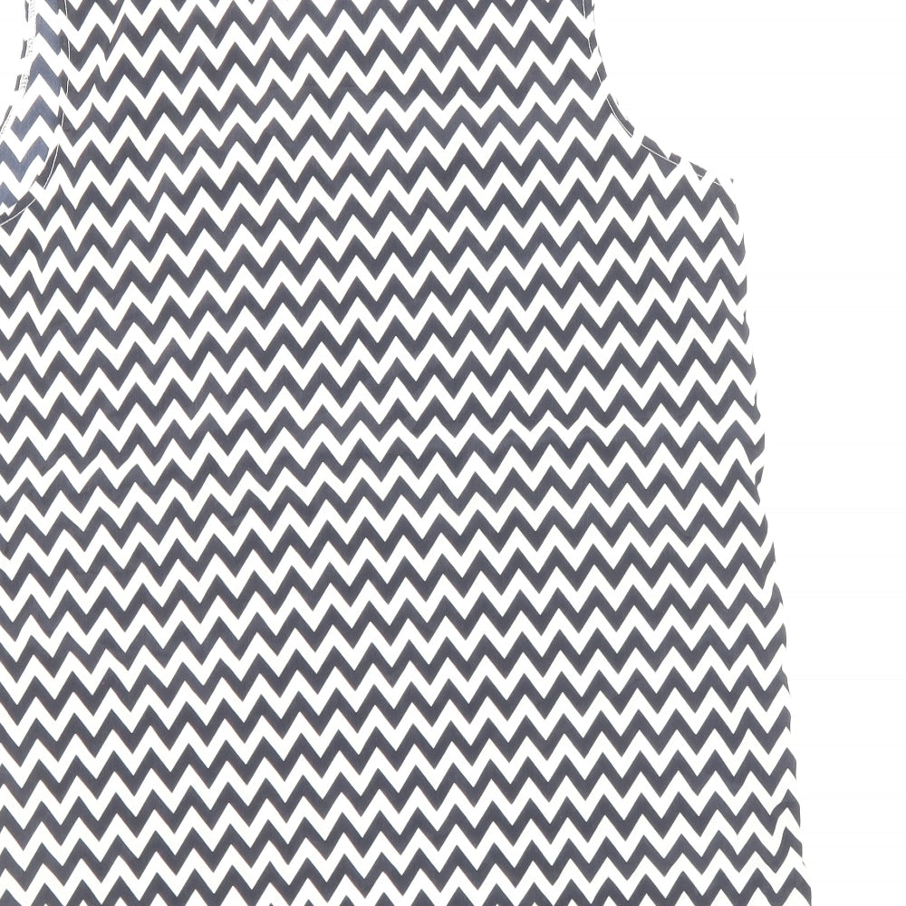 TU Womens Blue Geometric Polyester Basic Blouse Size 10 Scoop Neck