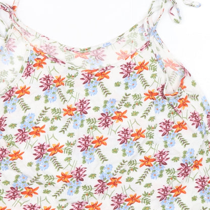 Papaya Womens White Floral Cotton Basic Tank Size 10 Round Neck