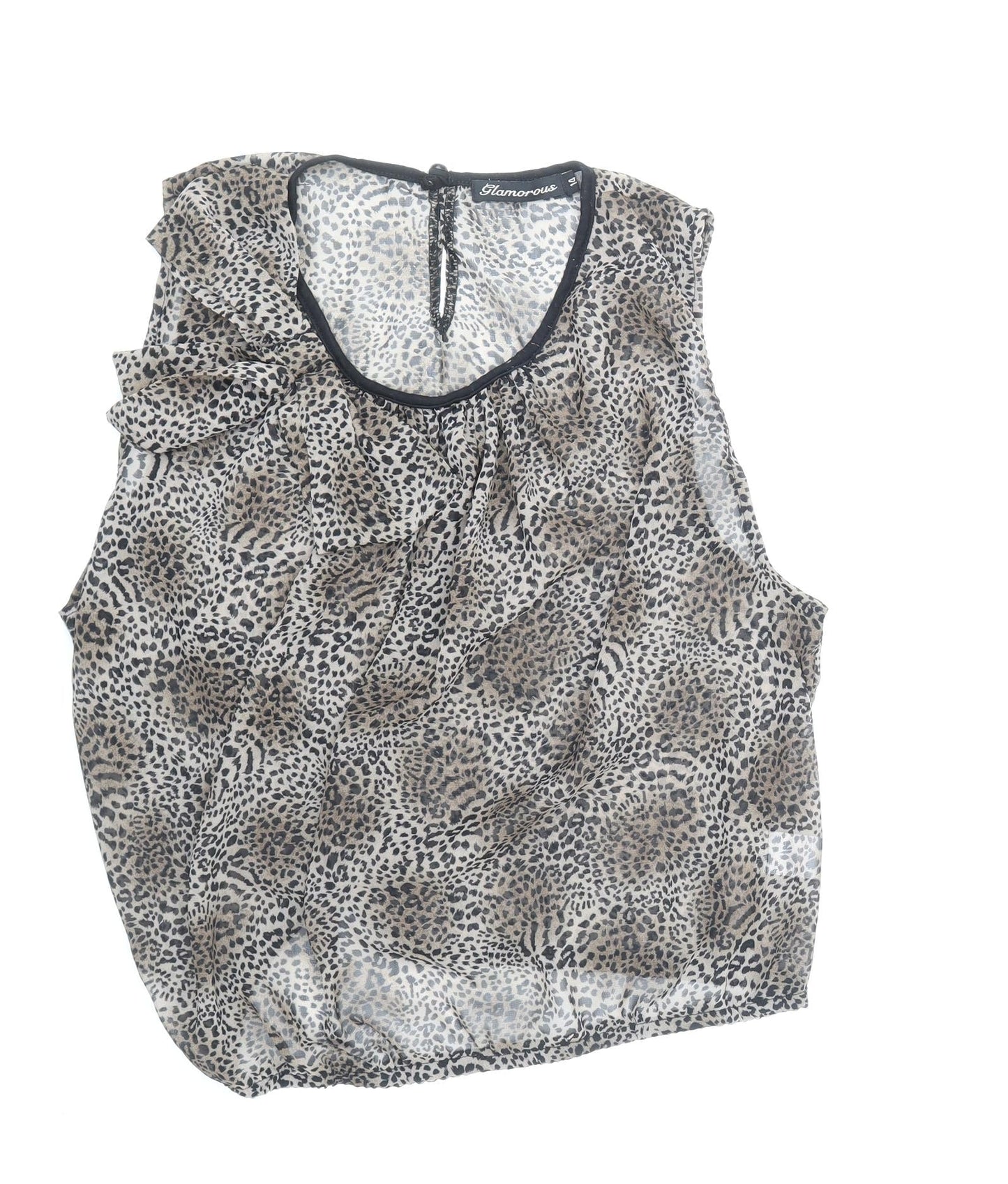 Glamourous Womens Brown Animal Print Polyester Basic Blouse Size 14 Scoop Neck - Leopard Print