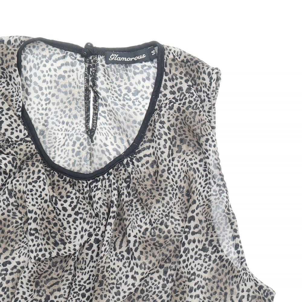 Glamourous Womens Brown Animal Print Polyester Basic Blouse Size 14 Scoop Neck - Leopard Print
