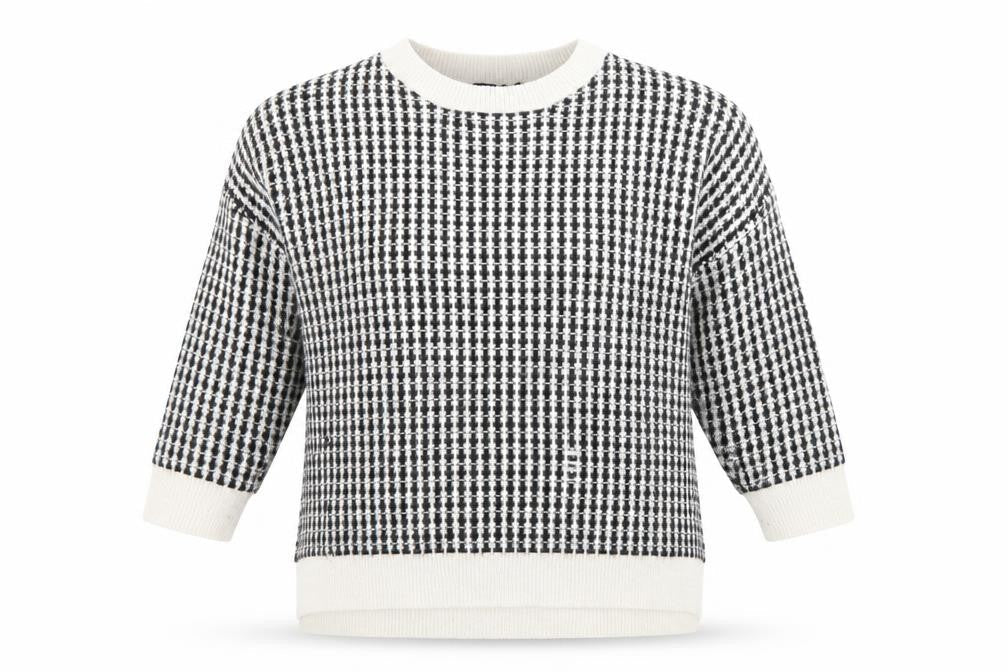 Boohoo Womens Black Round Neck Check Acrylic Pullover Jumper Size 20