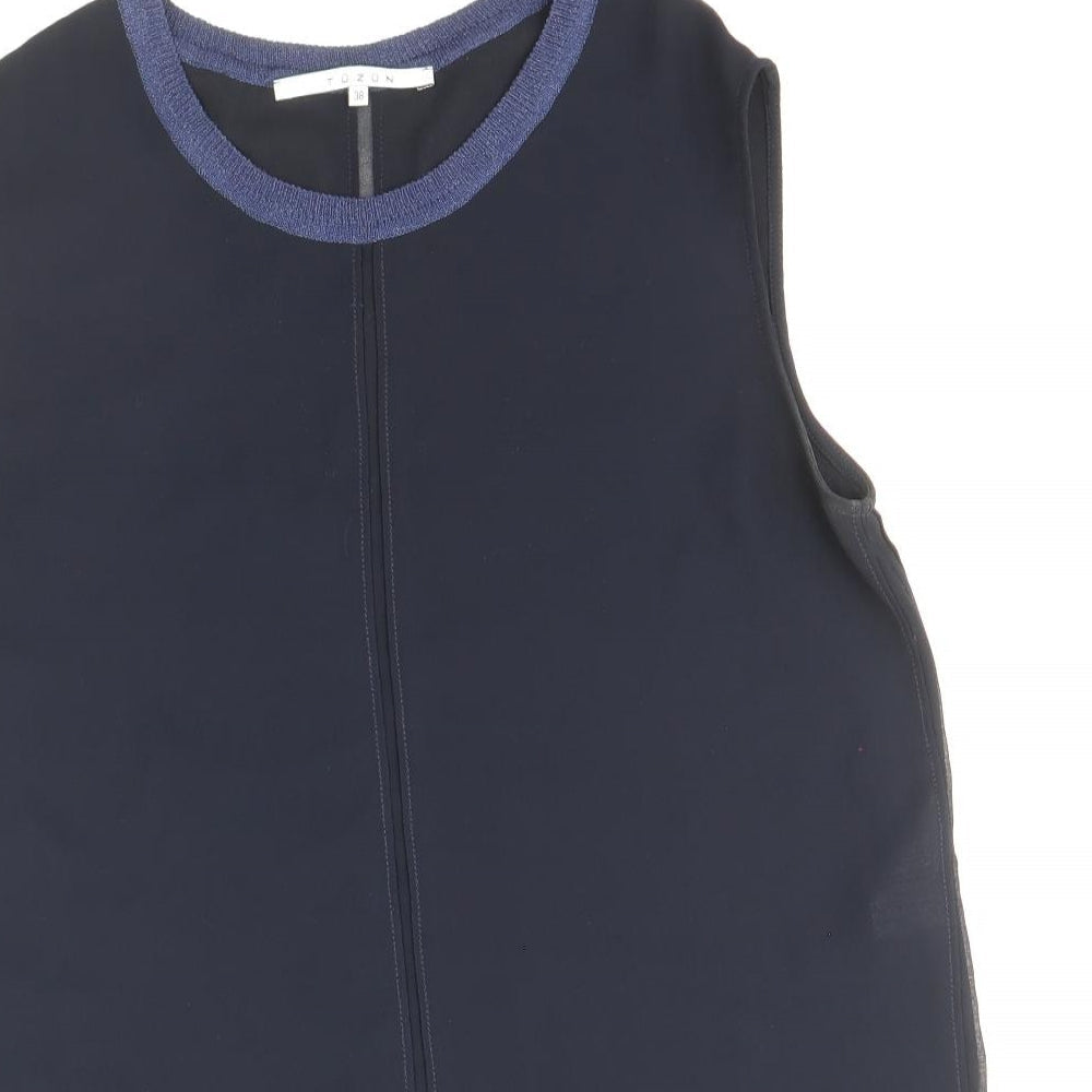 Tuzun Womens Blue Polyester Basic Blouse Size 10 Round Neck