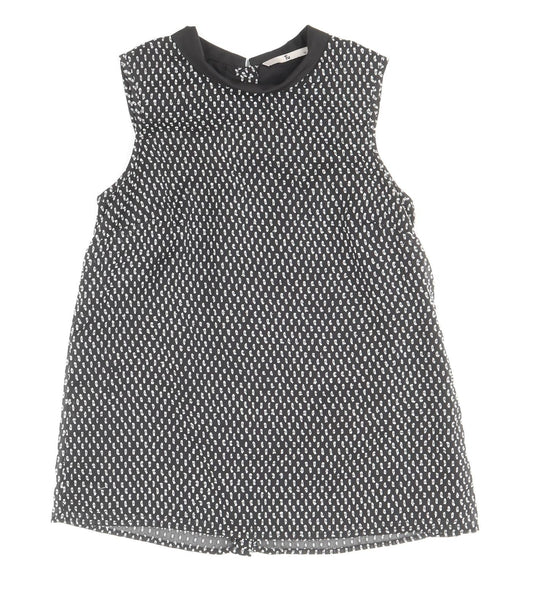 TU Womens Black Geometric Polyester Basic Blouse Size 10 Round Neck