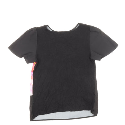 Oasis Womens Black Polyester Basic T-Shirt Size S Round Neck - Flower