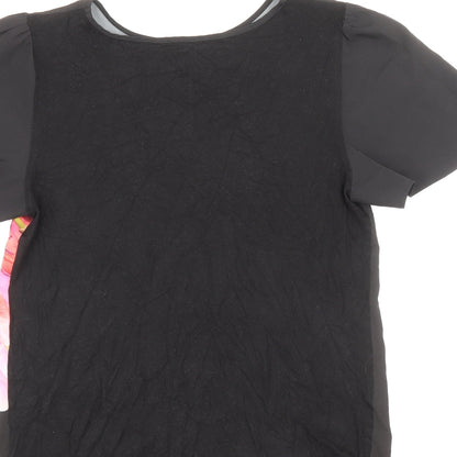 Oasis Womens Black Polyester Basic T-Shirt Size S Round Neck - Flower