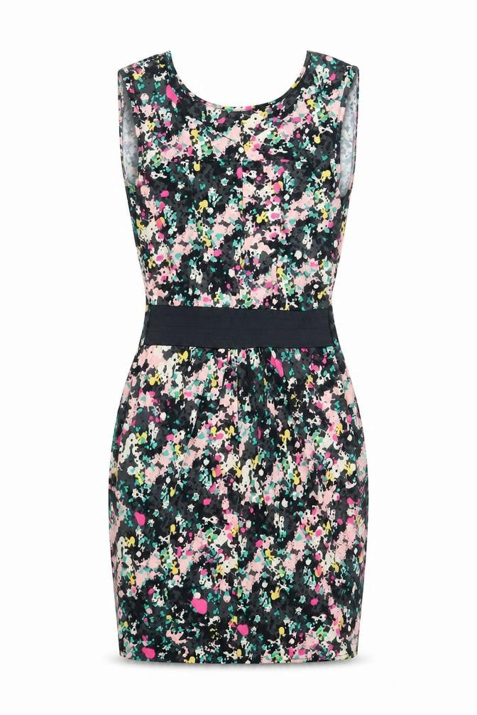 Preworn Womens Black Geometric Polyester Bodycon Size XS Round Neck Pullover