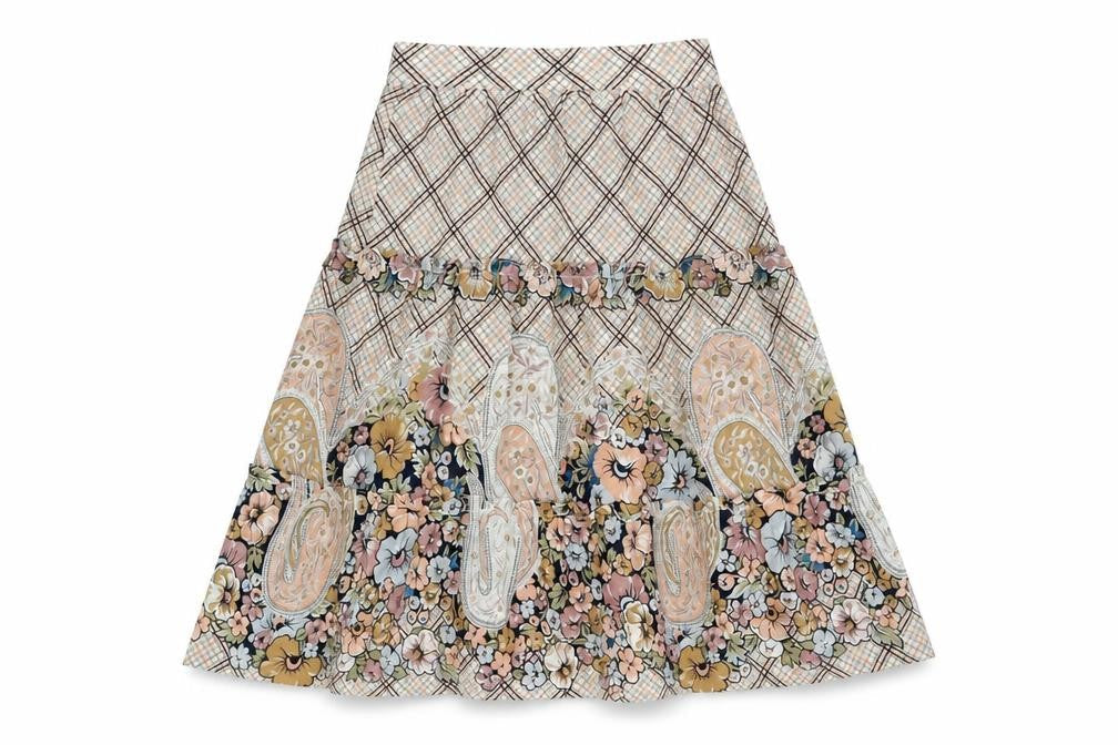 Wallis Womens Beige Geometric Polyester Flare Skirt Size 12 Zip