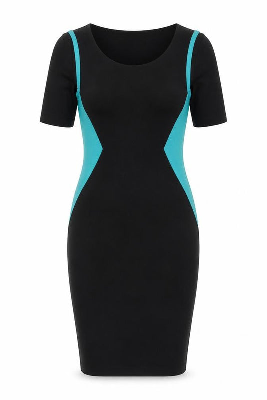 Peacocks Womens Black Colourblock Viscose Bodycon Size 10 Scoop Neck Pullover