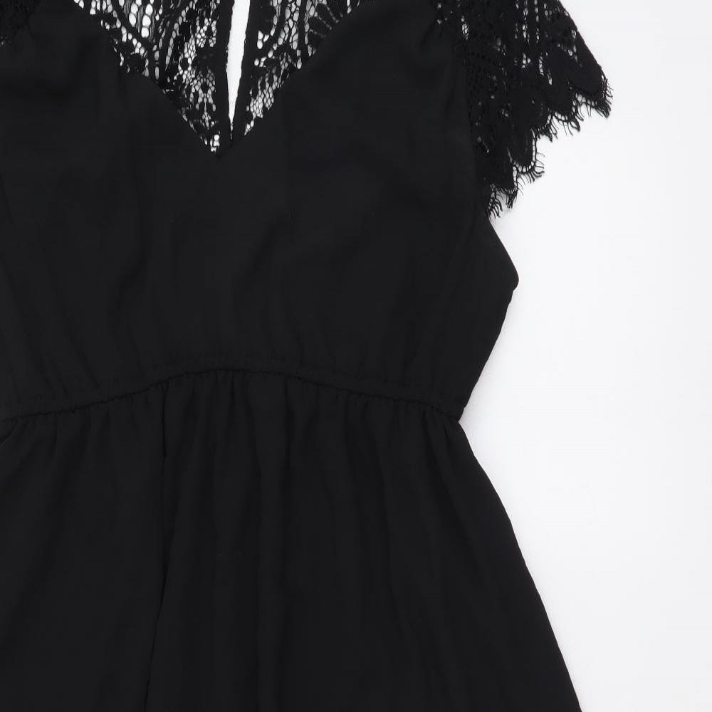 H&M Womens Black Polyester Fit & Flare Size S V-Neck Button