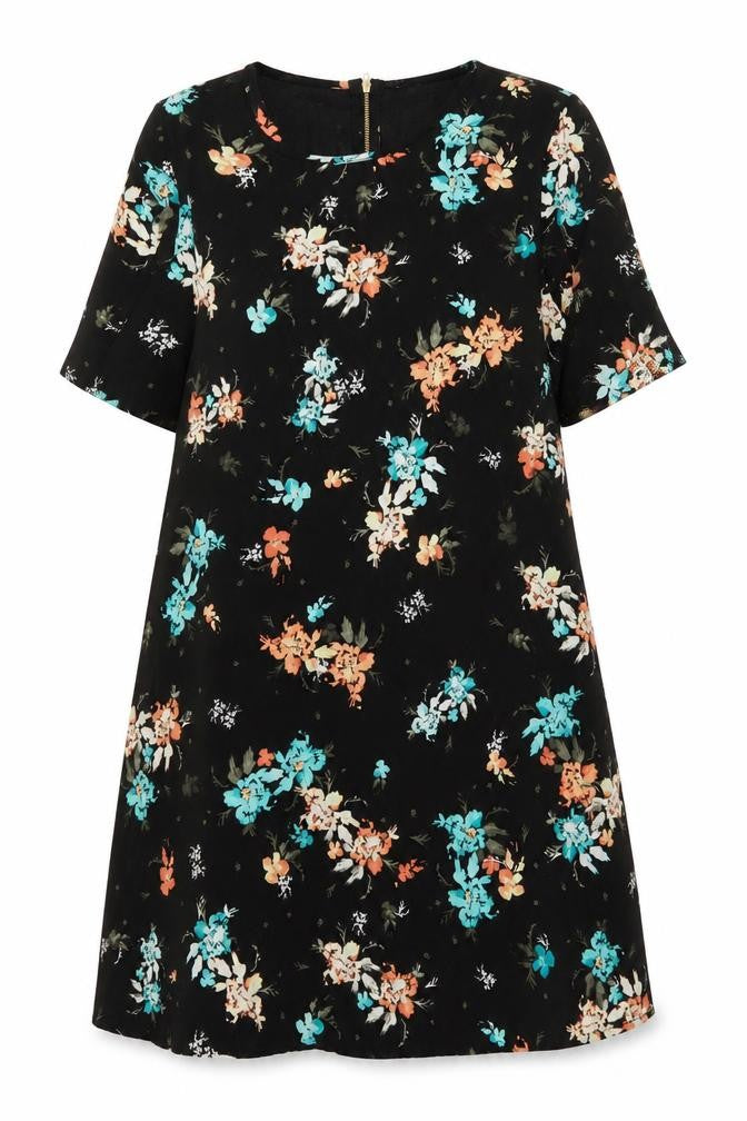 Apricot Womens Black Floral Polyester Shift Size 12 Round Neck Zip