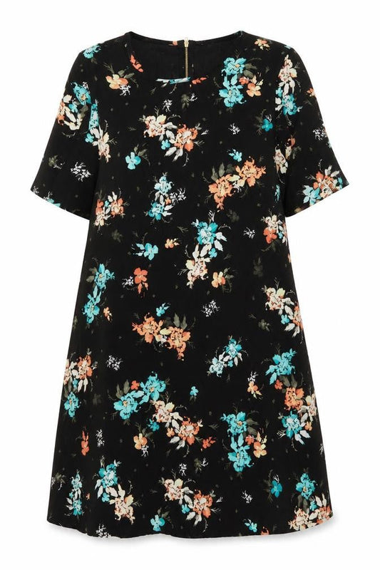 Apricot Womens Black Floral Polyester Shift Size 12 Round Neck Zip