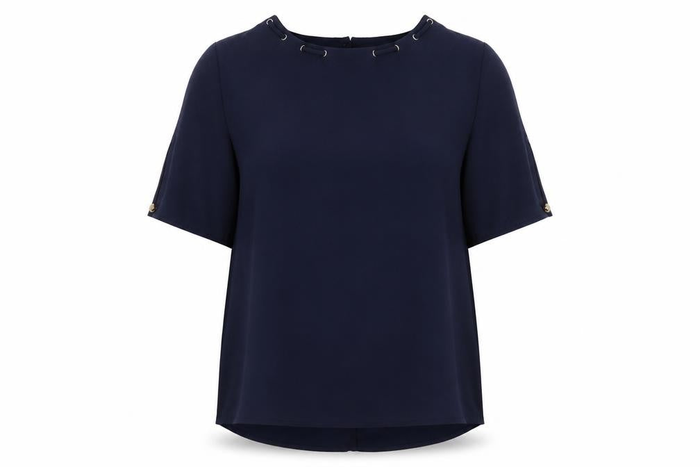 Marks & Spencer Womens Blue Polyester Basic Blouse Size 12 Round Neck