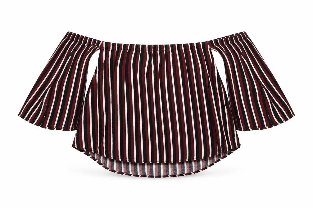 Bershka Womens Red Striped Viscose Basic Blouse Size S Off the Shoulder