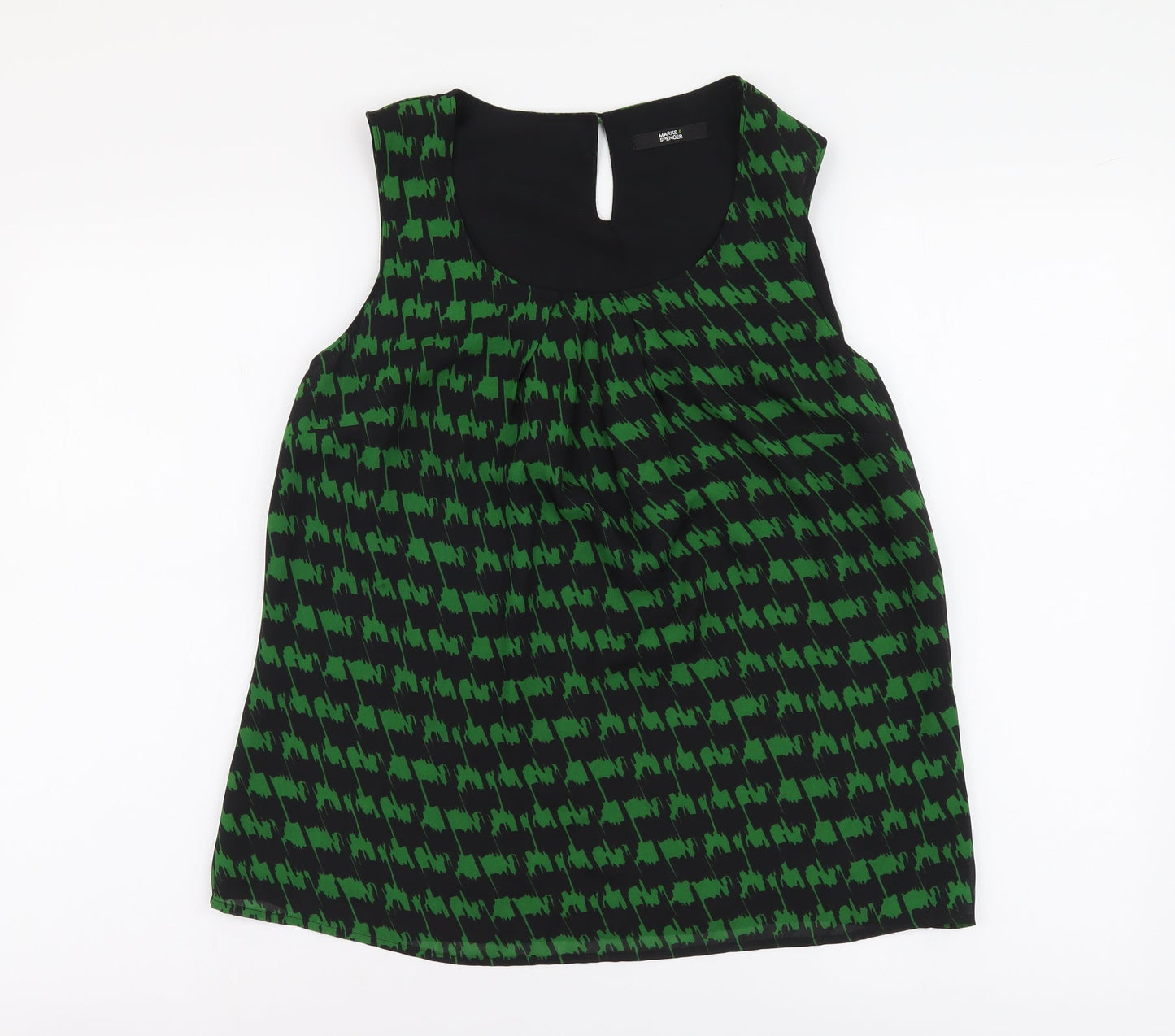 Marks and Spencer Womens Green Geometric Polyester Basic Blouse Size 12 Scoop Neck