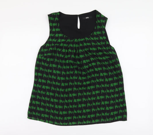 Marks and Spencer Womens Green Geometric Polyester Basic Blouse Size 12 Scoop Neck