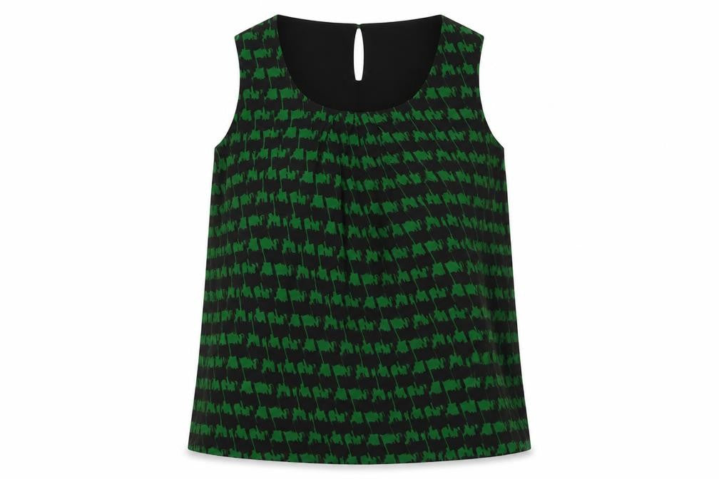 Marks & Spencer Womens Green Geometric Polyester Basic Blouse Size 12 Scoop Neck