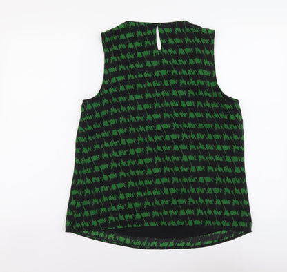 Marks & Spencer Womens Green Geometric Polyester Basic Blouse Size 12 Scoop Neck