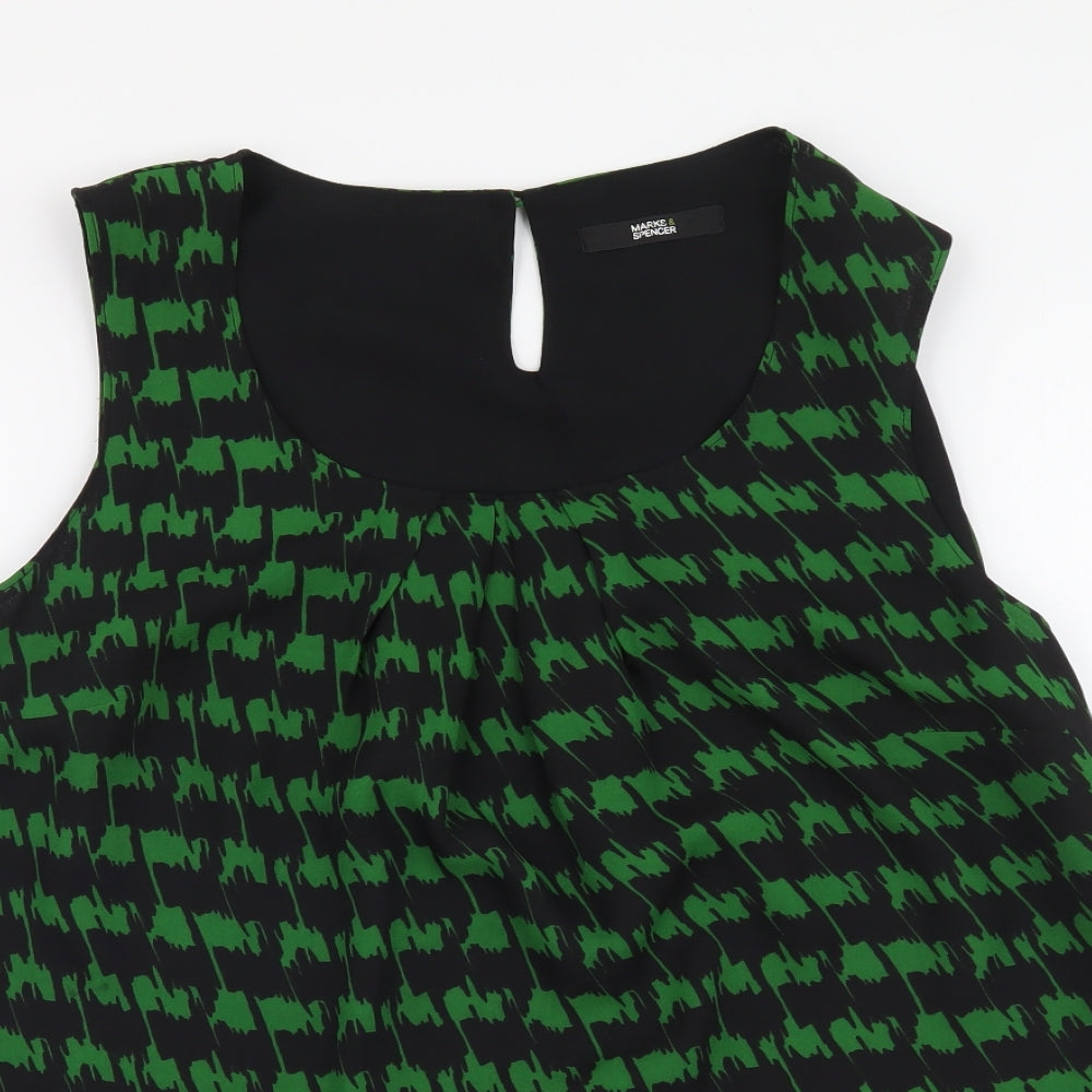 Marks and Spencer Womens Green Geometric Polyester Basic Blouse Size 12 Scoop Neck