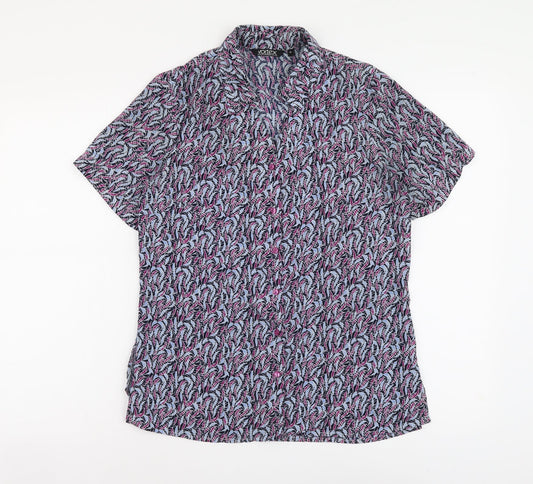 Vortex Womens Blue Geometric Polyester Basic Button-Up Size 10 Collared