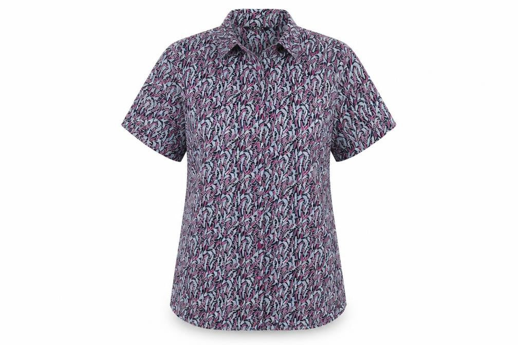 Vortex Womens Blue Geometric Polyester Basic Button-Up Size 10 Collared