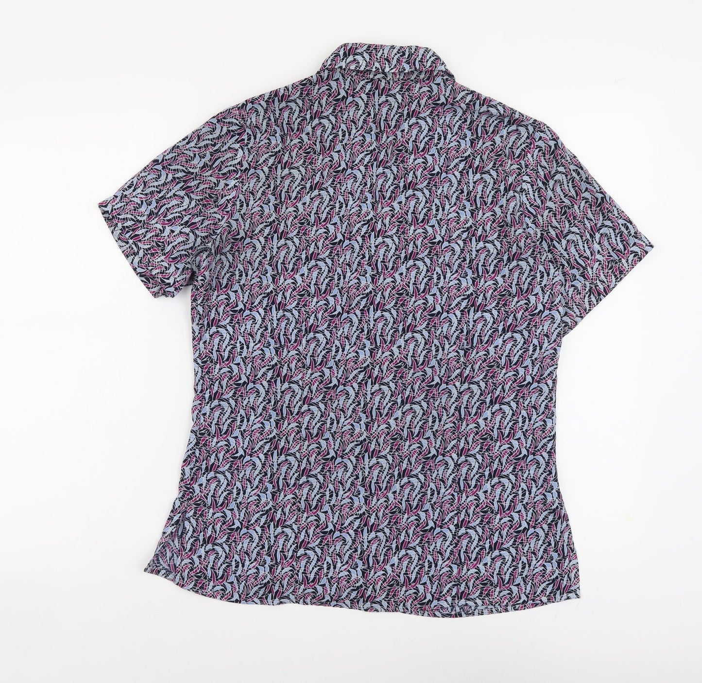 Vortex Womens Blue Geometric Polyester Basic Button-Up Size 10 Collared