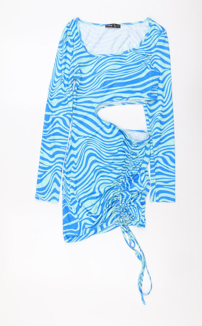 SHEIN Womens Blue Animal Print Polyester Bodycon Size XS Boat Neck Pullover