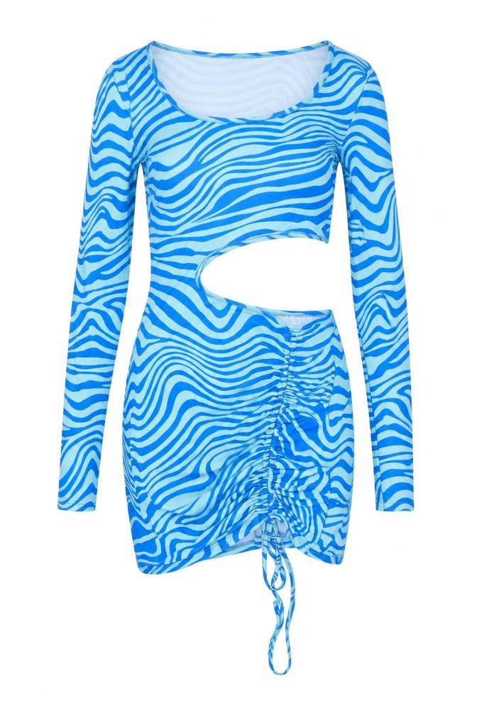 SheIn Womens Blue Animal Print Polyester Bodycon Size XS Boat Neck Pullover