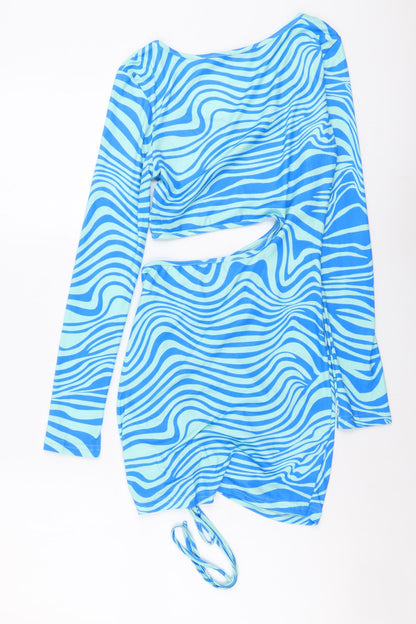 SHEIN Womens Blue Animal Print Polyester Bodycon Size XS Boat Neck Pullover
